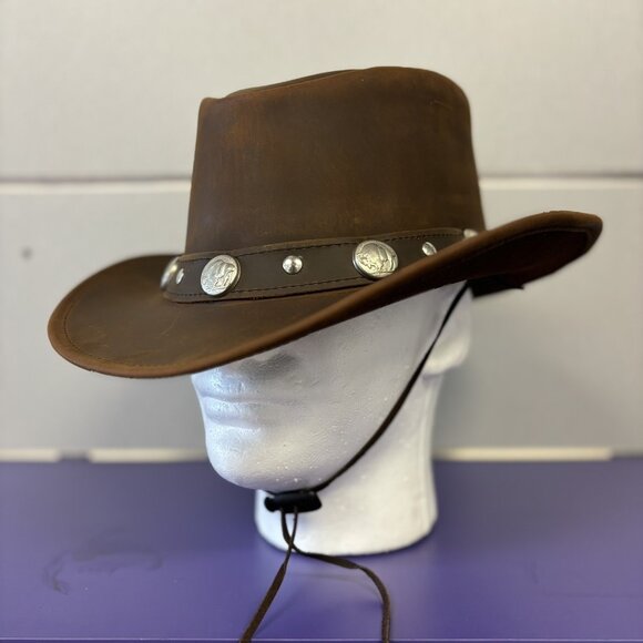 Original leather hat with studs and buffalo coins on the band. Western Cowboy - Picture 6 of 9